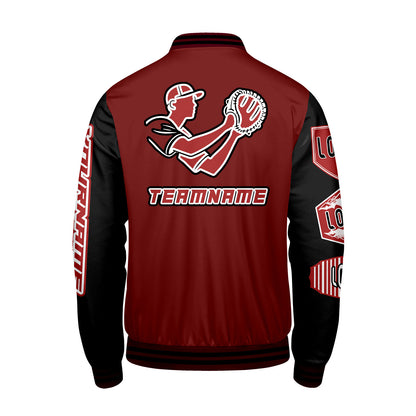 Custom Red Black Letterman Varsity Jacket Personalized Embroidery Printing