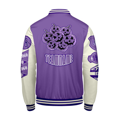 Custom Purple White Letterman Varsity Jacket Personalized Embroidery Printing