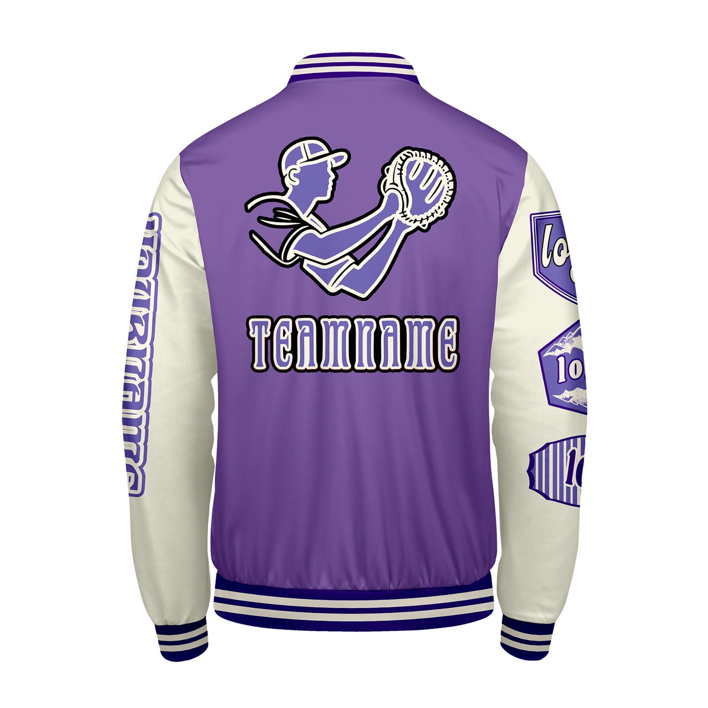 Custom Purple White Letterman Varsity Jacket Personalized Embroidery Printing