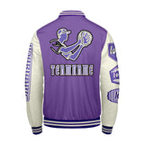 Custom Purple White Letterman Varsity Jacket Personalized Embroidery Printing