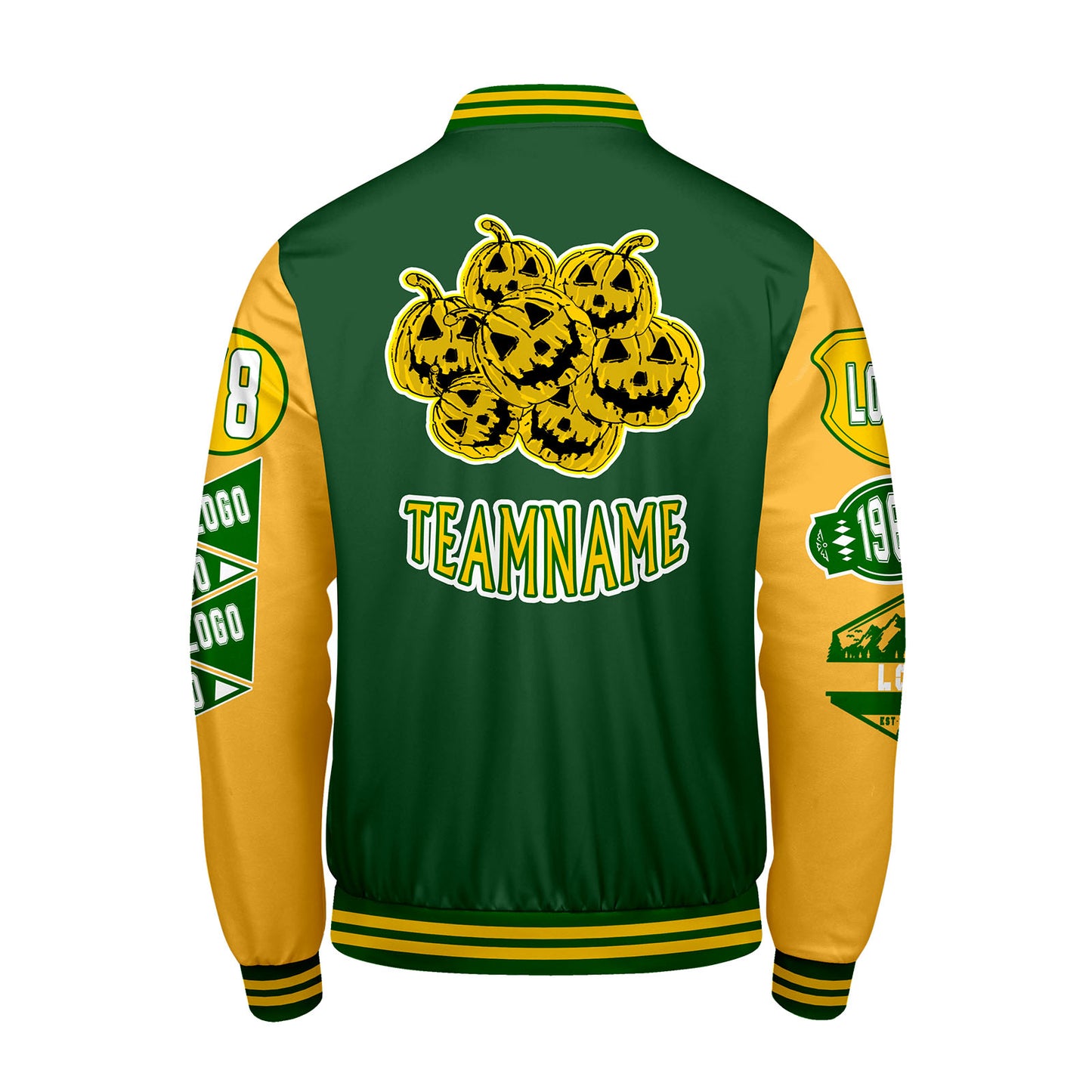 Custom Green Yellow Letterman Varsity Jacket Personalized Embroidery Printing