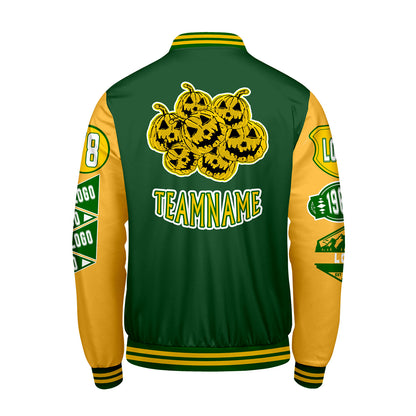 Custom Green Yellow Letterman Varsity Jacket Personalized Embroidery Printing