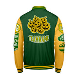 Custom Green Yellow Letterman Varsity Jacket Personalized Embroidery Printing