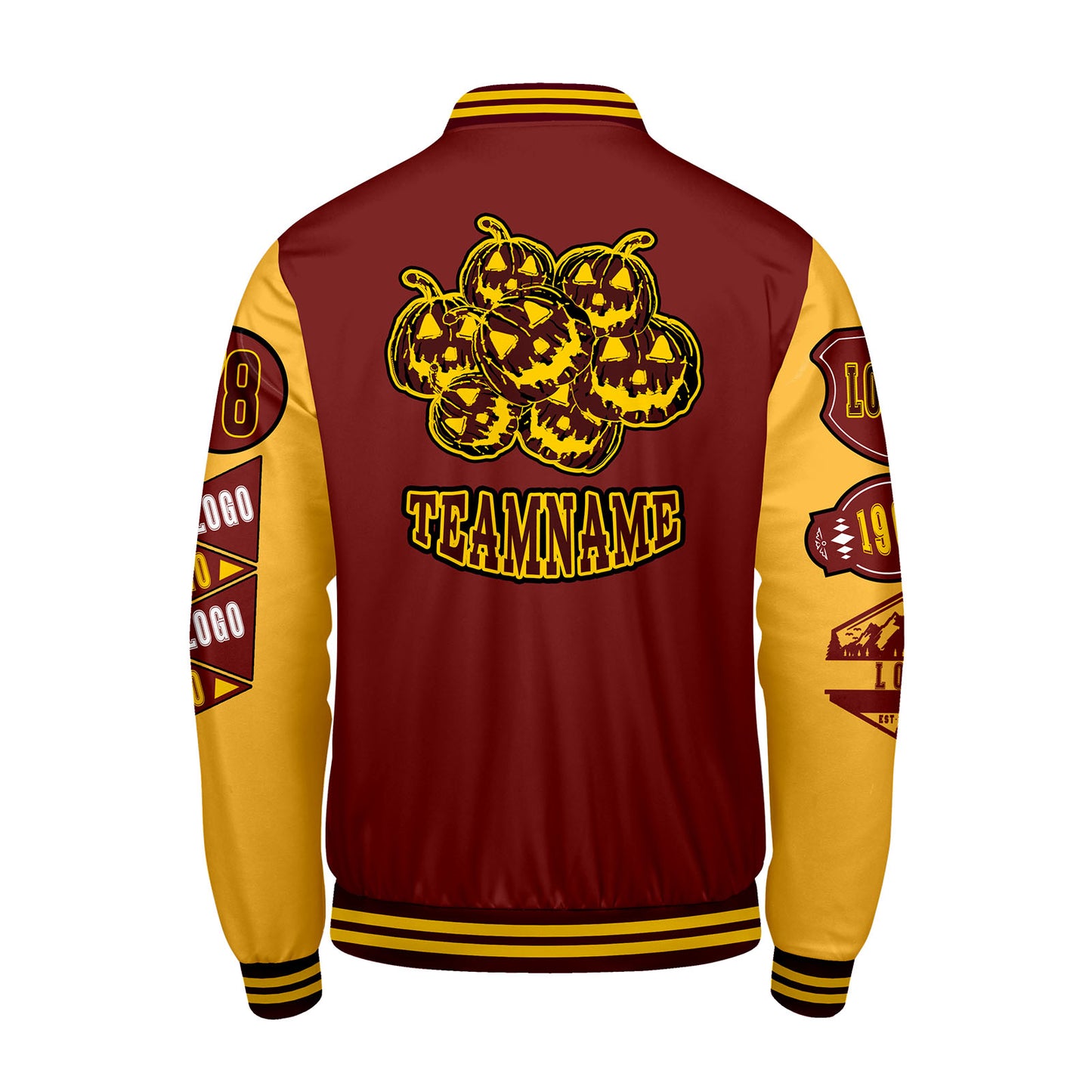 Custom Burgundy Yellow Letterman Varsity Jacket Personalized Embroidery Printing