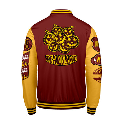 Custom Burgundy Yellow Letterman Varsity Jacket Personalized Embroidery Printing
