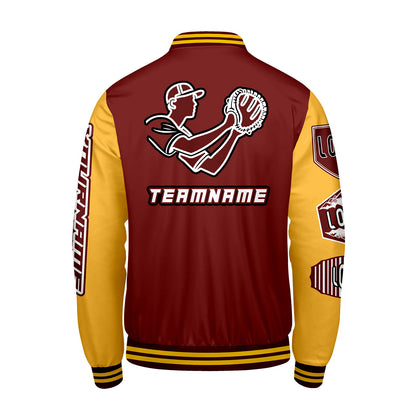 Custom Red Yellow Letterman Varsity Jacket Personalized Embroidery Printing