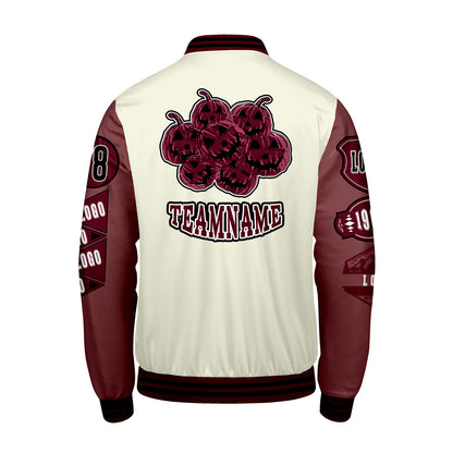 Custom White Burgundy Letterman Varsity Jacket Personalized Embroidery Printing