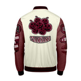 Custom White Burgundy Letterman Varsity Jacket Personalized Embroidery Printing