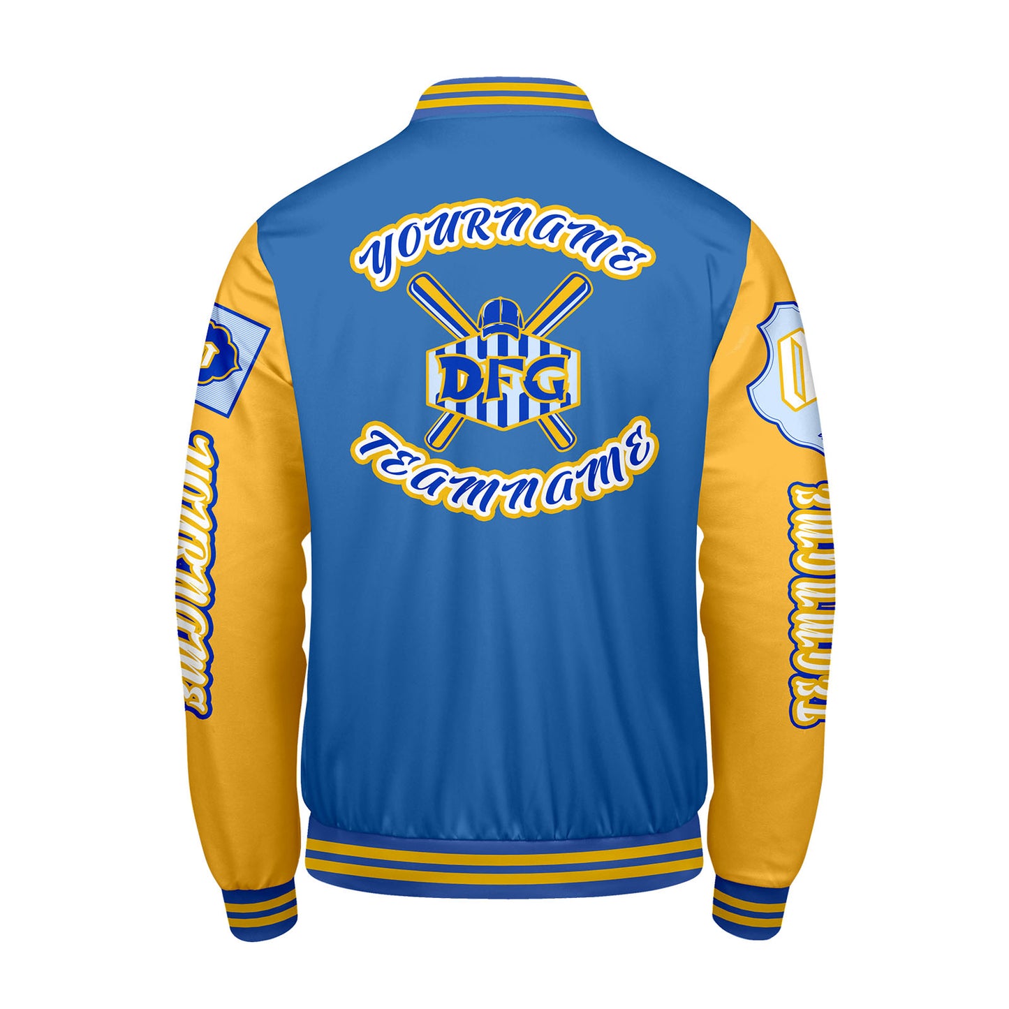 Custom Blue Yellow Letterman Varsity Jacket Personalized Embroidery Printing