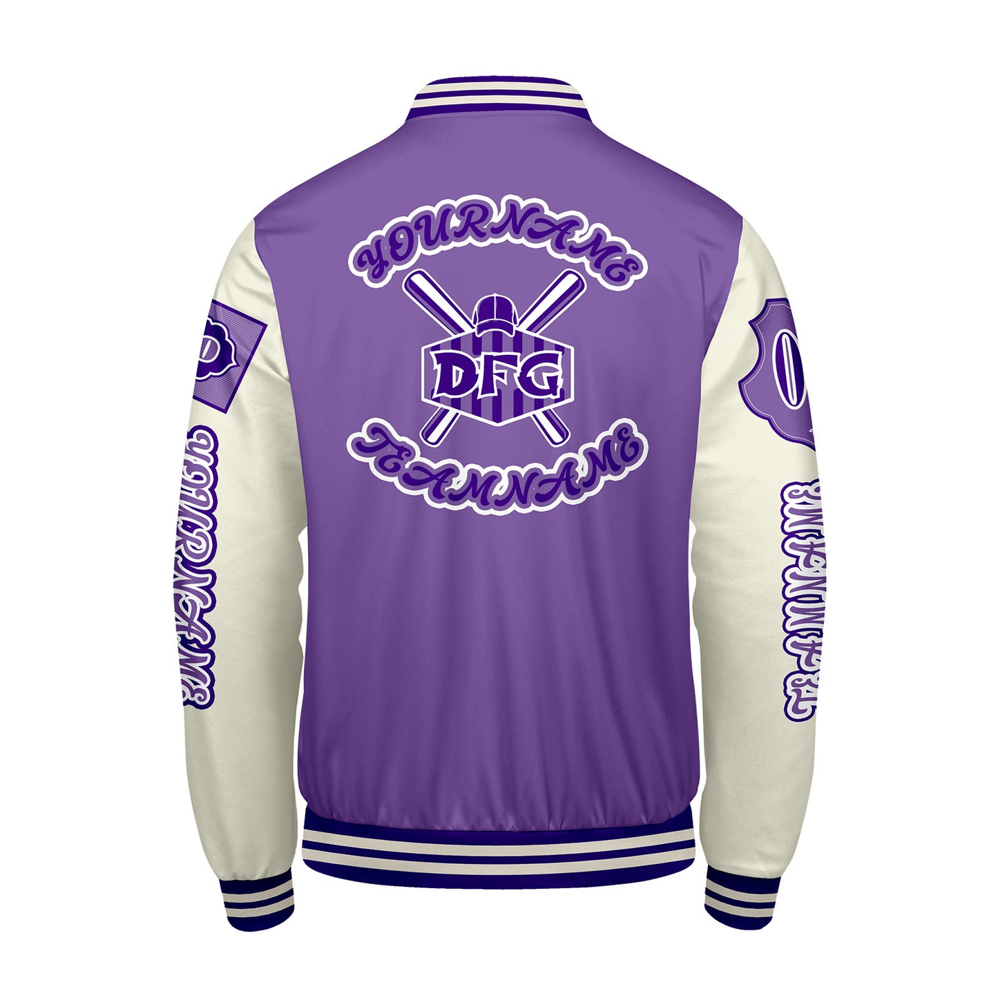 Custom Purple White Letterman Varsity Jacket Personalized Embroidery Printing