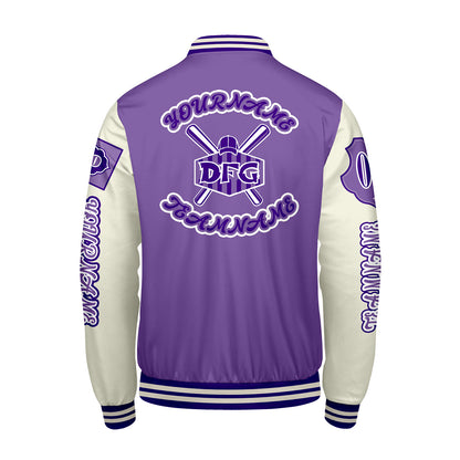 Custom Purple White Letterman Varsity Jacket Personalized Embroidery Printing