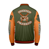 Custom Olive Green Orange Letterman Varsity Jacket Personalized Embroidery Printing