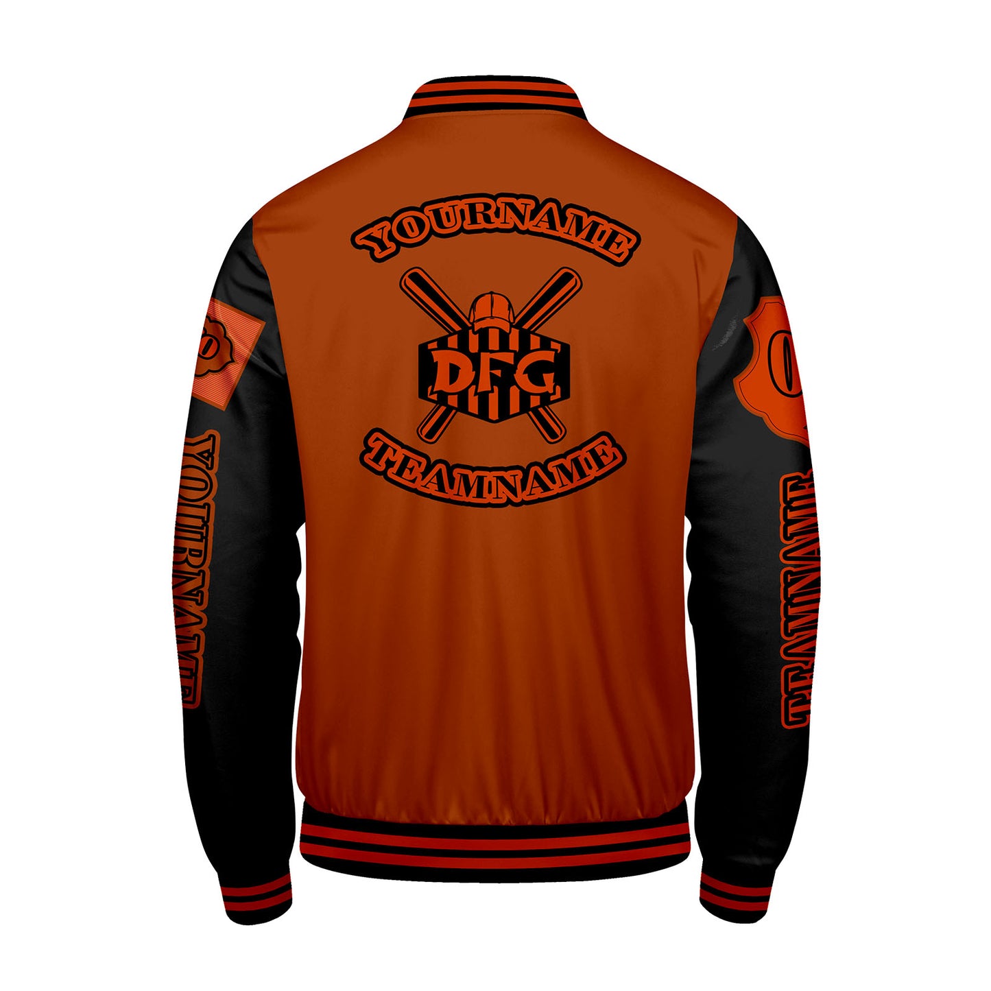 Custom Orange Black Letterman Varsity Jacket Personalized Embroidery Printing