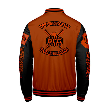 Custom Orange Black Letterman Varsity Jacket Personalized Embroidery Printing