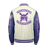 Custom White Purple Letterman Varsity Jacket Personalized Embroidery Printing