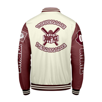 Custom White Maroon Letterman Varsity Jacket Personalized Embroidery Printing