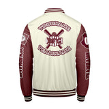 Custom White Maroon Letterman Varsity Jacket Personalized Embroidery Printing