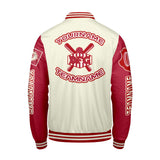 Custom White Red Letterman Varsity Jacket Personalized Embroidery Printing