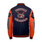 Custom Navy Orange Letterman Varsity Jacket Personalized Embroidery Printing