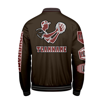 Custom Brown Letterman Varsity Jacket Personalized Embroidery Printing