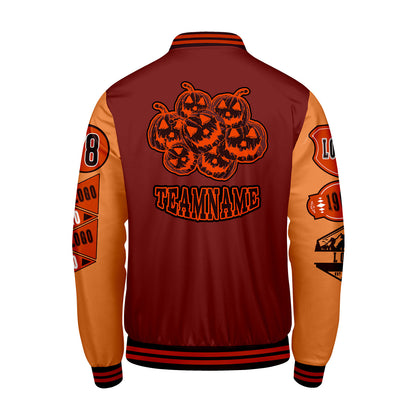 Custom Burgundy Dark Orange Letterman Varsity Jacket Personalized Embroidery Printing