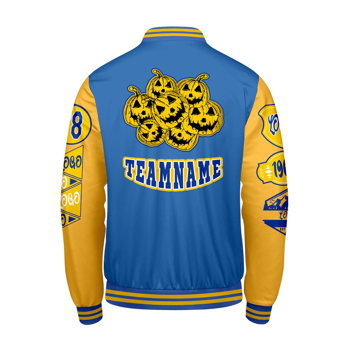Custom Blue Yellow Letterman Varsity Jacket Personalized Embroidery Printing