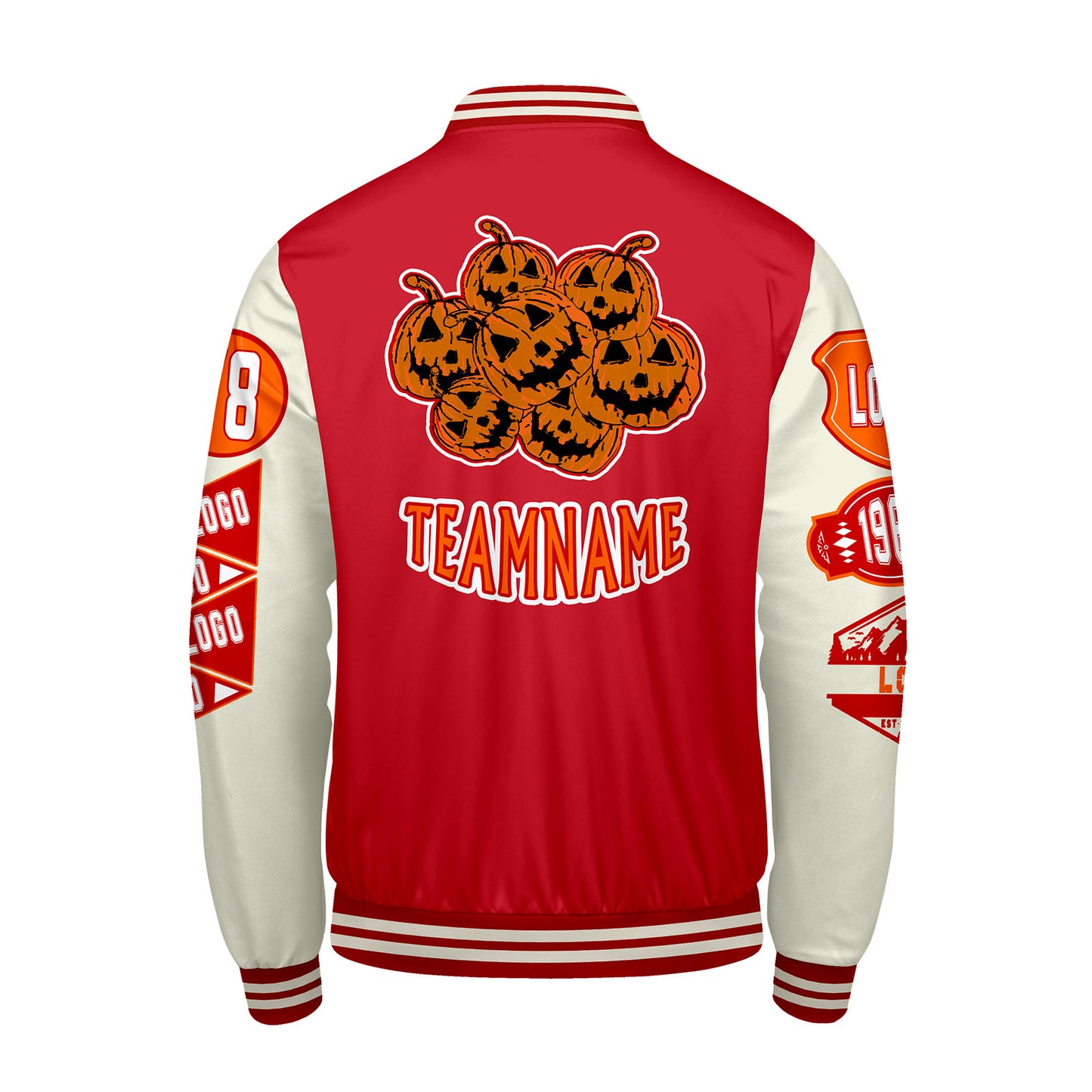 Custom White Red Letterman Varsity Jacket Personalized Embroidery Printing