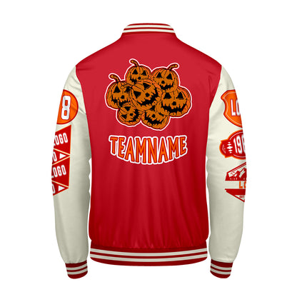 Custom White Red Letterman Varsity Jacket Personalized Embroidery Printing