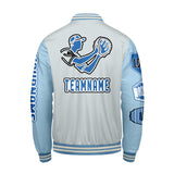 Custom Gray Lion Blue Letterman Varsity Jacket Personalized Embroidery Printing