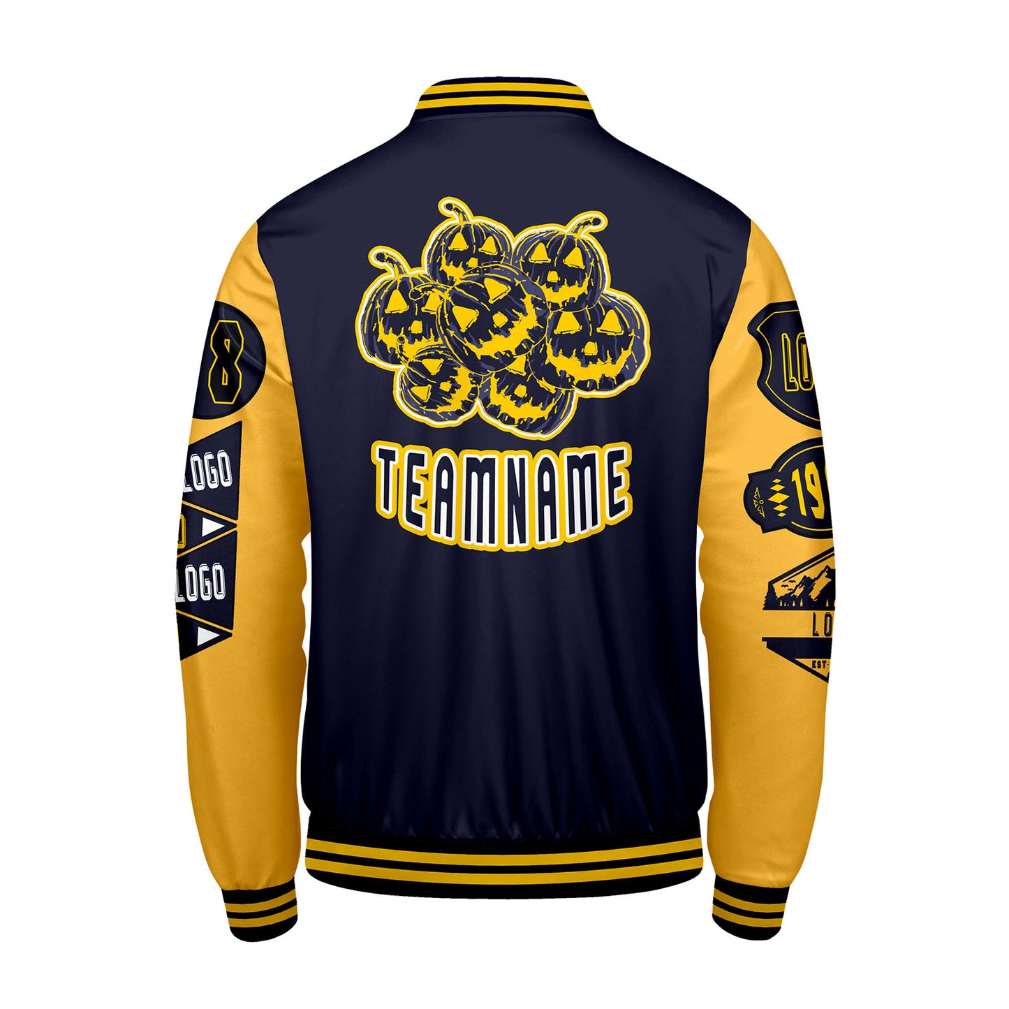 Custom Navy Yellow Letterman Varsity Jacket Personalized Embroidery Printing