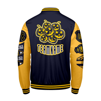 Custom Navy Yellow Letterman Varsity Jacket Personalized Embroidery Printing