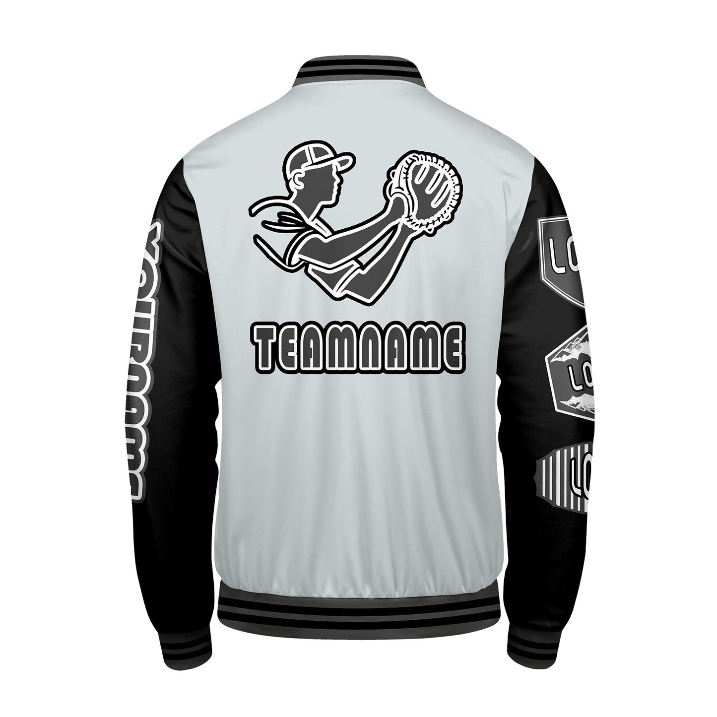 Custom Gray Black Letterman Varsity Jacket Personalized Embroidery Printing