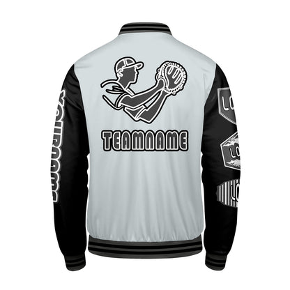 Custom Gray Black Letterman Varsity Jacket Personalized Embroidery Printing