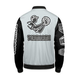 Custom Gray Black Letterman Varsity Jacket Personalized Embroidery Printing