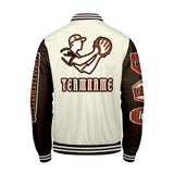 Custom White Brown Letterman Varsity Jacket Personalized Embroidery Printing