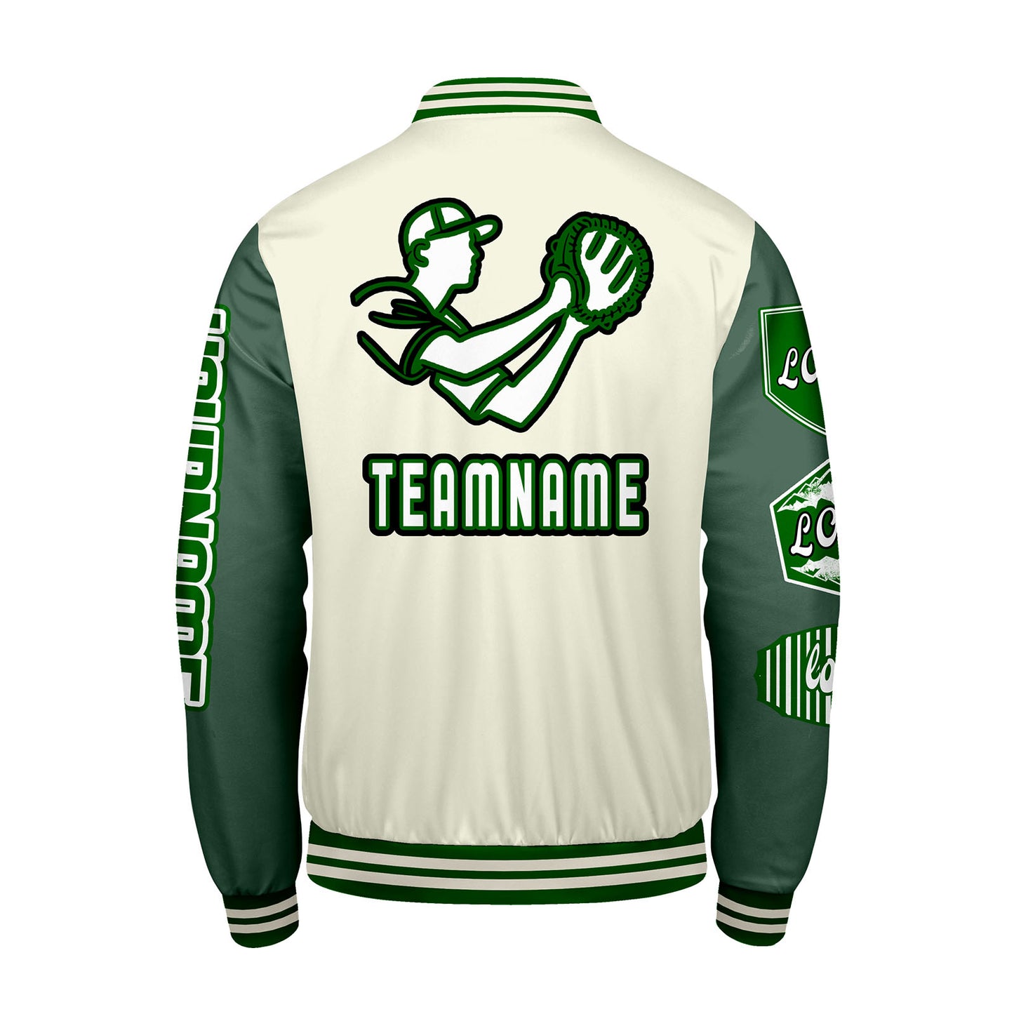 Custom White Military Green Letterman Varsity Jacket Personalized Embroidery Printing