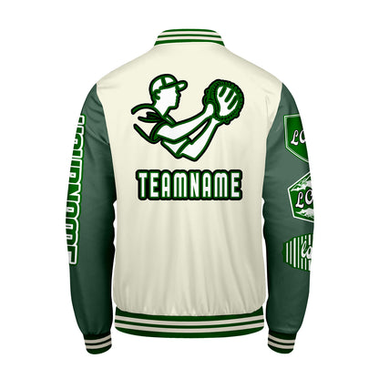 Custom White Military Green Letterman Varsity Jacket Personalized Embroidery Printing
