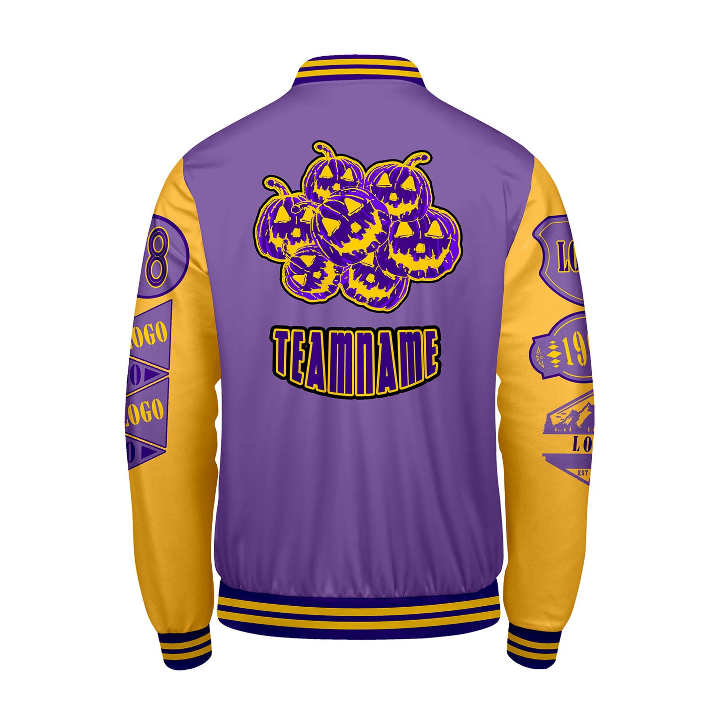Custom Purple Yellow Letterman Varsity Jacket Personalized Embroidery Printing