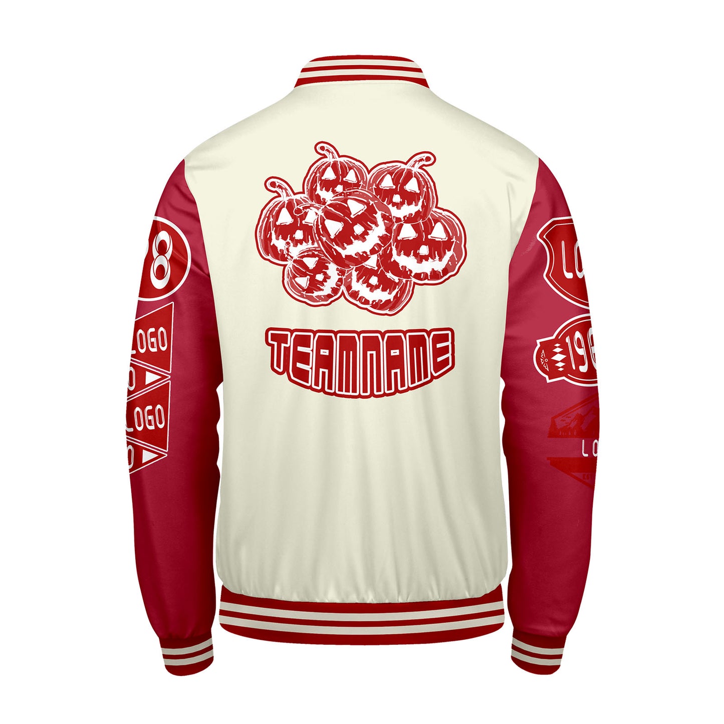 Custom White Bright Red Letterman Varsity Jacket Personalized Embroidery Printing