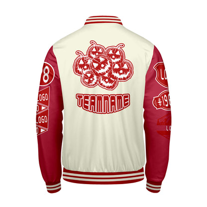 Custom White Bright Red Letterman Varsity Jacket Personalized Embroidery Printing