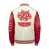 Custom White Bright Red Letterman Varsity Jacket Personalized Embroidery Printing