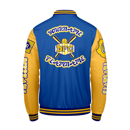 Custom Blue Yellow Letterman Varsity Jacket Personalized Embroidery Printing