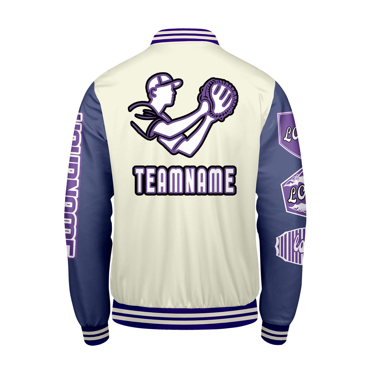 Custom White Purple Letterman Varsity Jacket Personalized Embroidery Printing