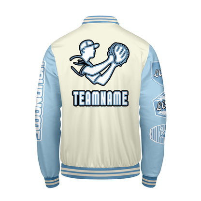 Custom White Lion Blue Letterman Varsity Jacket Personalized Embroidery Printing