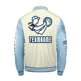 Custom White Lion Blue Letterman Varsity Jacket Personalized Embroidery Printing