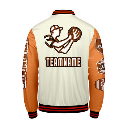 Custom White Dark Orange Letterman Varsity Jacket Personalized Embroidery Printing