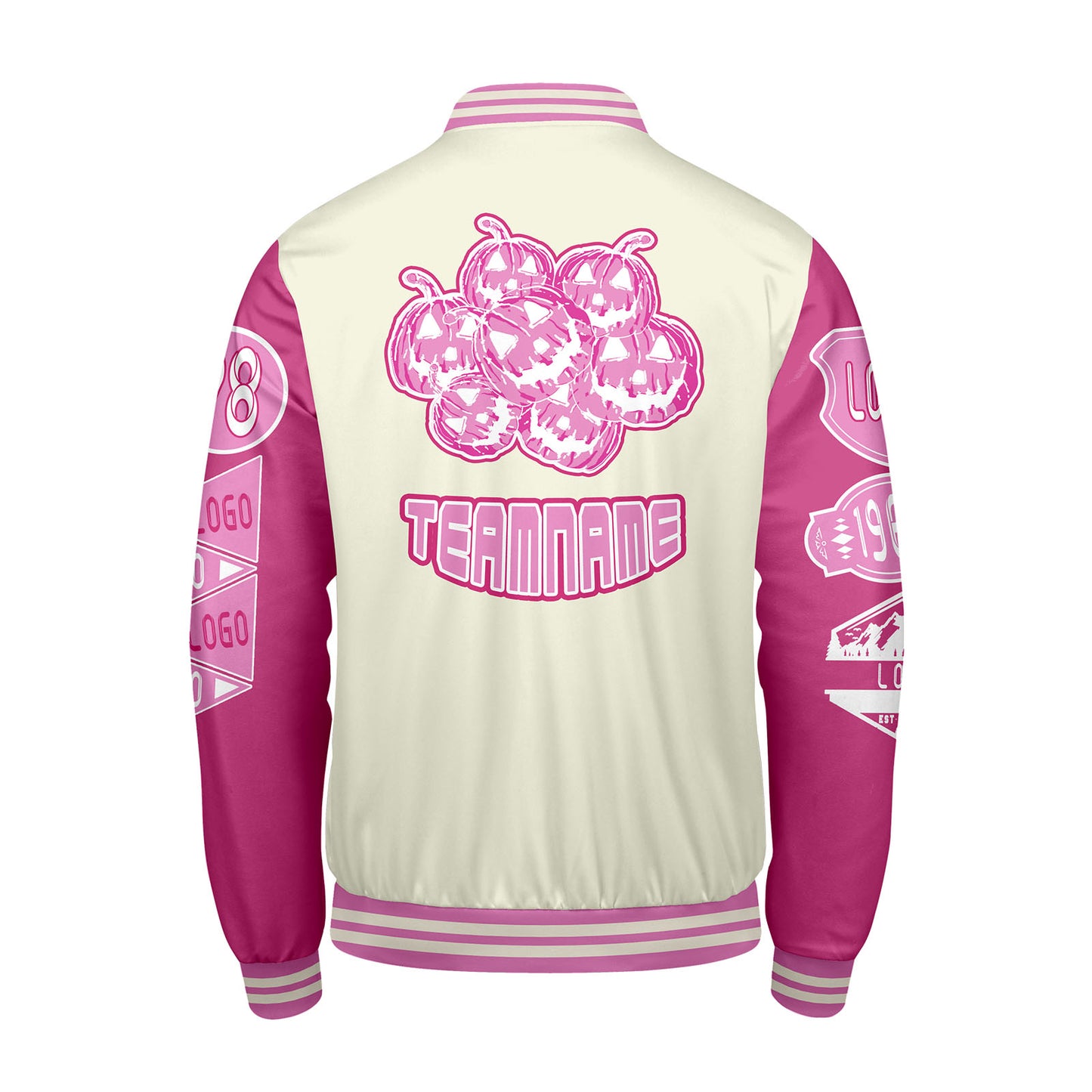 Custom White Pink Letterman Varsity Jacket Personalized Embroidery Printing