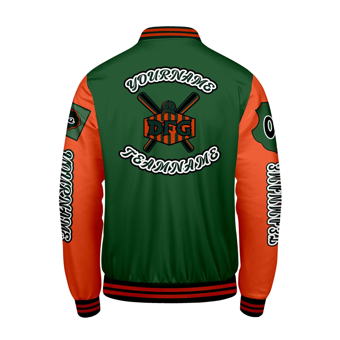 Custom Green Orange Letterman Varsity Jacket Personalized Embroidery Printing