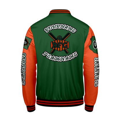 Custom Green Orange Letterman Varsity Jacket Personalized Embroidery Printing