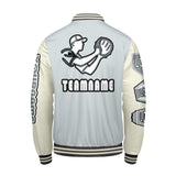 Custom Gray White Letterman Varsity Jacket Personalized Embroidery Printing